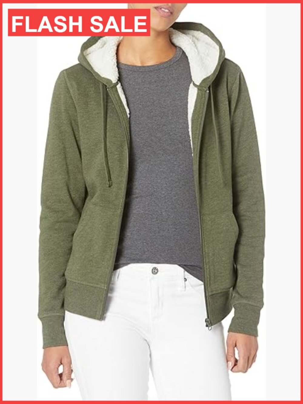 Women's Sherpa-Lined Fleece Full-Zip Hooded Jacket with Drawstring - Plus Size